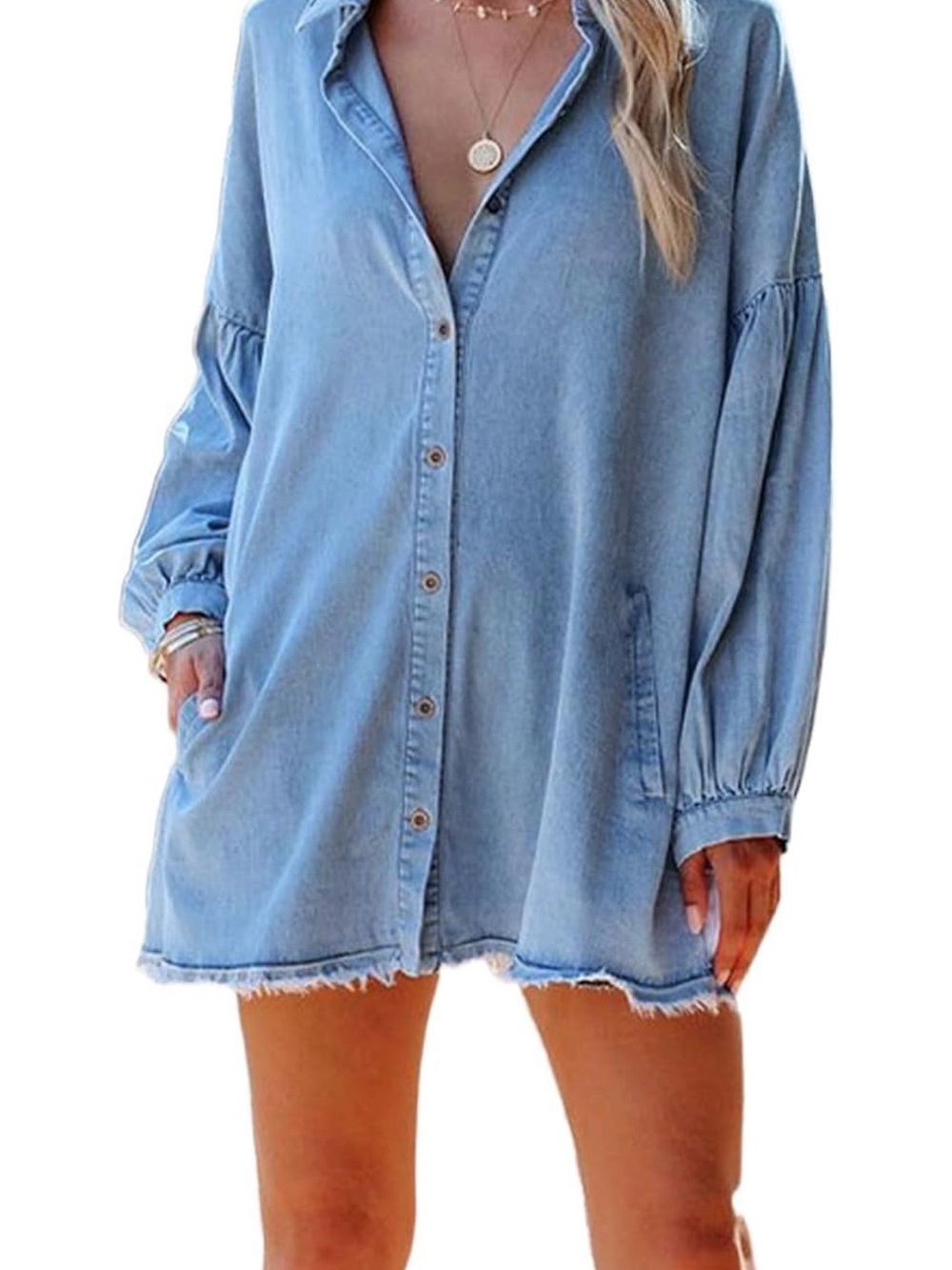 Amazon Light Blue Denim Shirt Mini Dress